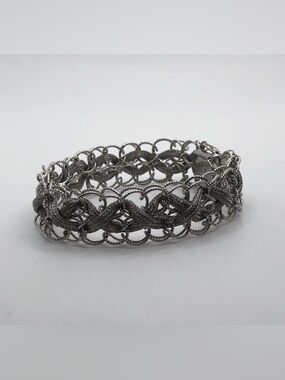 Vtg Sterling Circle Links Woven Braided Silver Charm Bracelet  7” / 18g